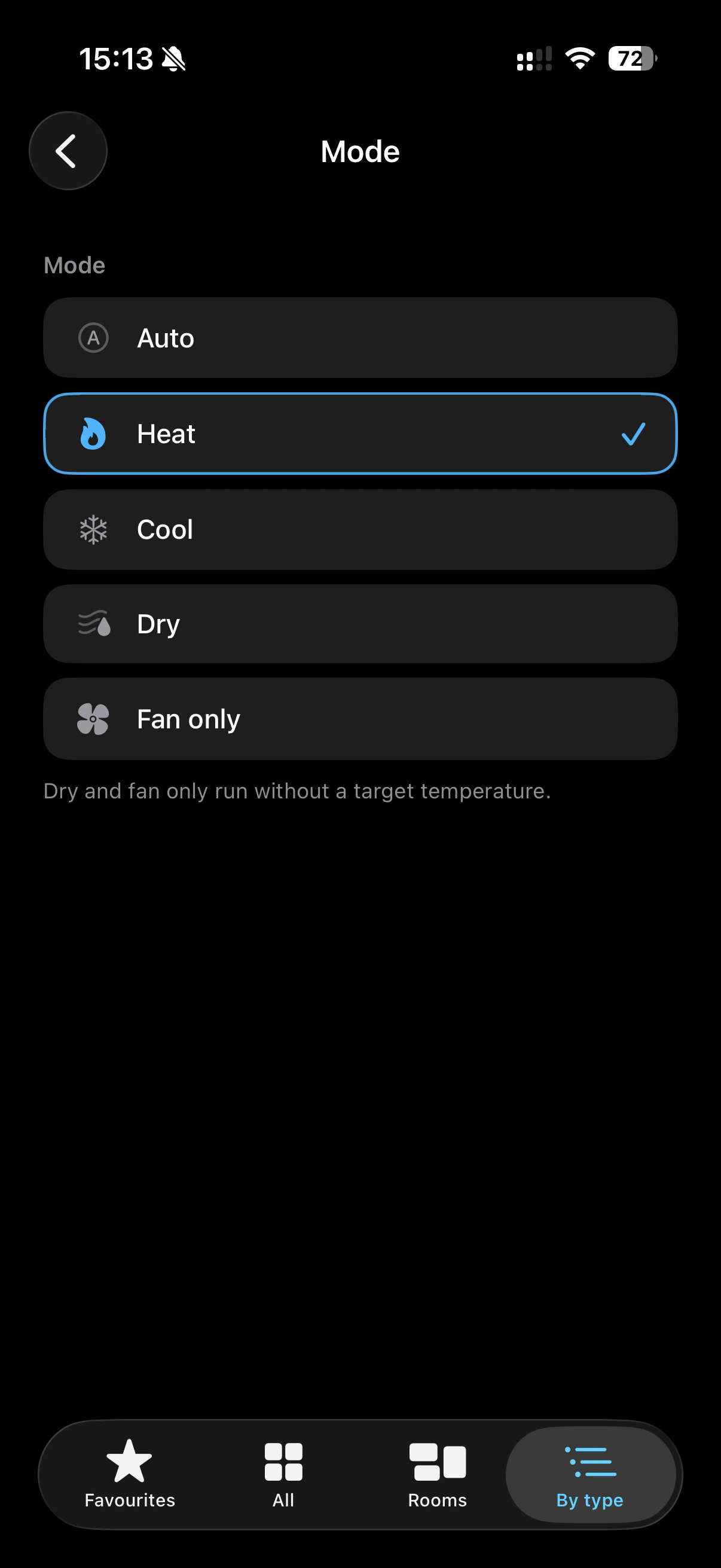 Voldeno Mobile: wybór trybu pracy klimatyzatora