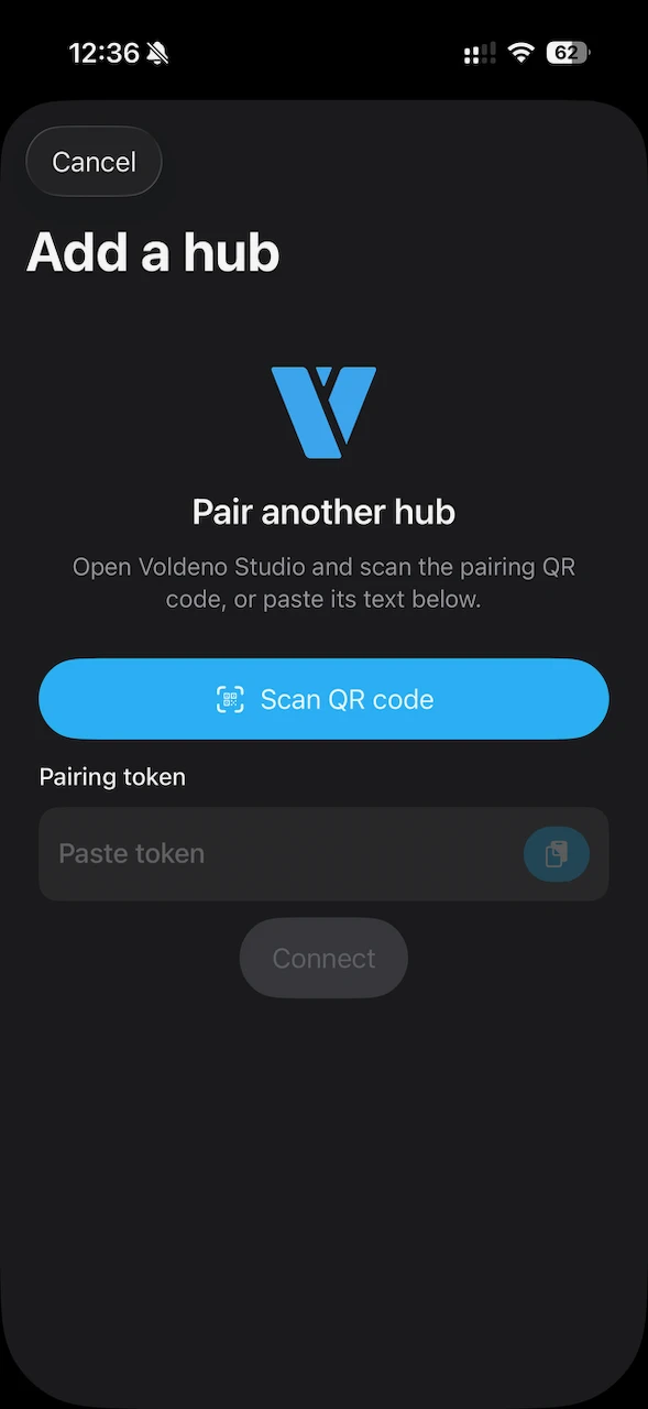 Parowanie Voldeno Mobile z Hubem przez skan kodu QR