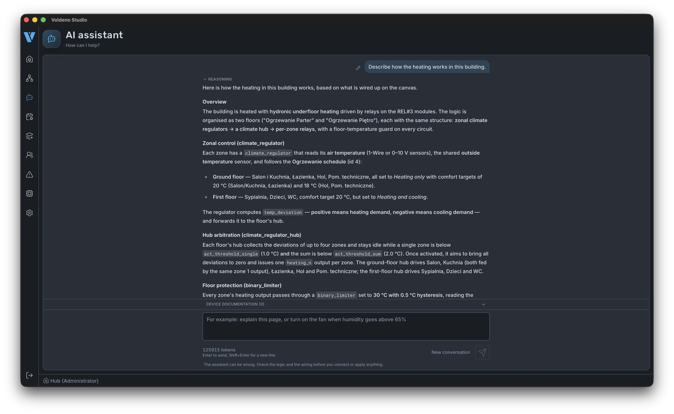 Asystent AI wyjaśniający działanie ogrzewania w prawdziwej instalacji